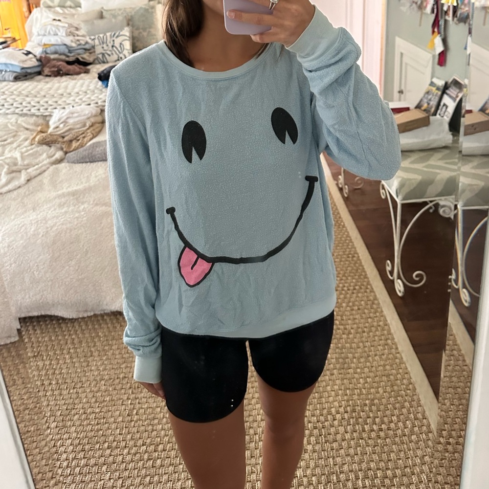 Blue wildfox sweater smiley face